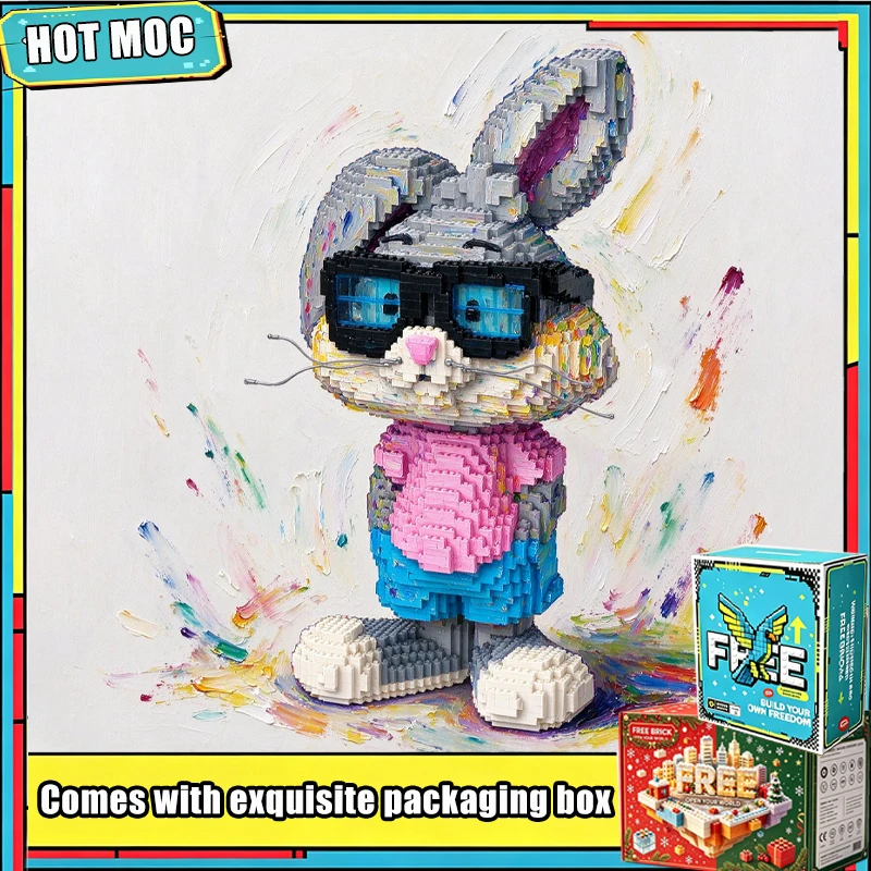 NEW 5511PCS Cool Bunny Rabbit With Sunglasses Building Blocks Custom Model Creative DIY Assembly Display Collection Room Decor