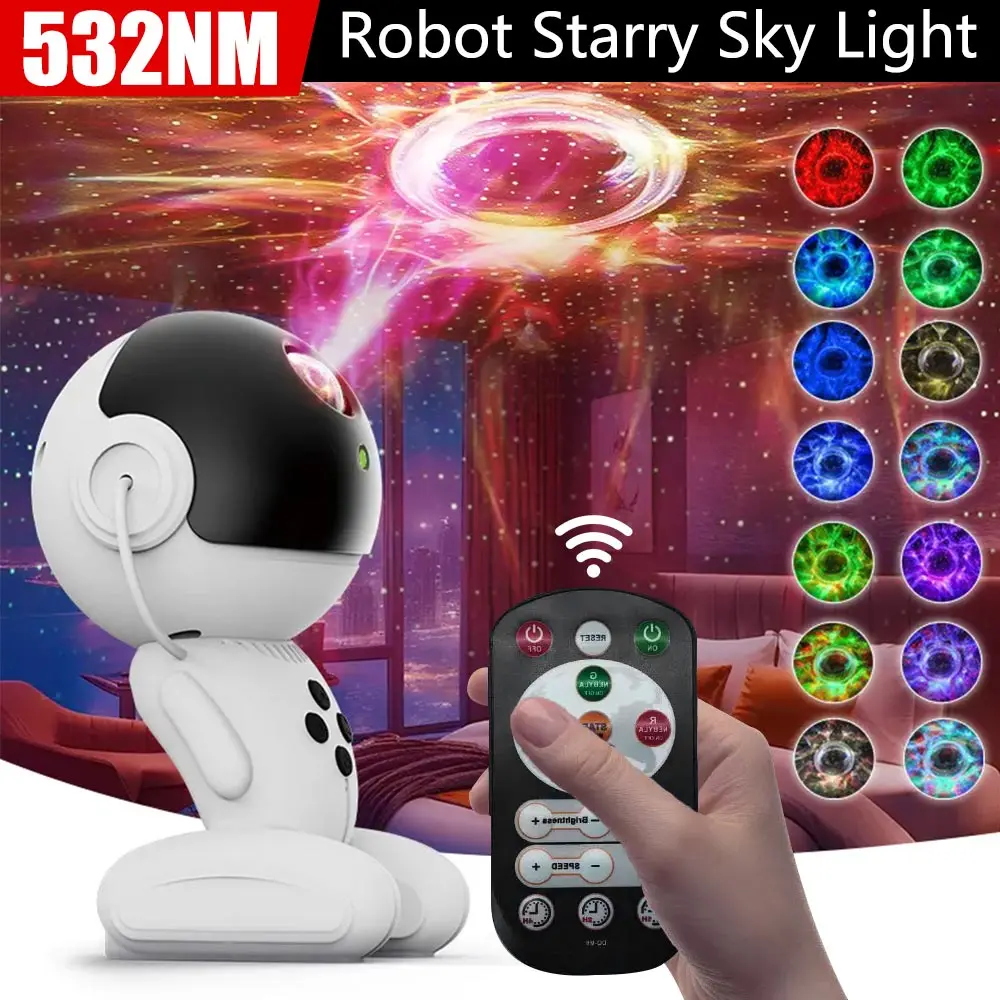 

2024 New Robot Starry Sky Projector Galaxy Star Night Light LED Lamp for Bedroom Room Decor Decorative Atmosphere Nightlights