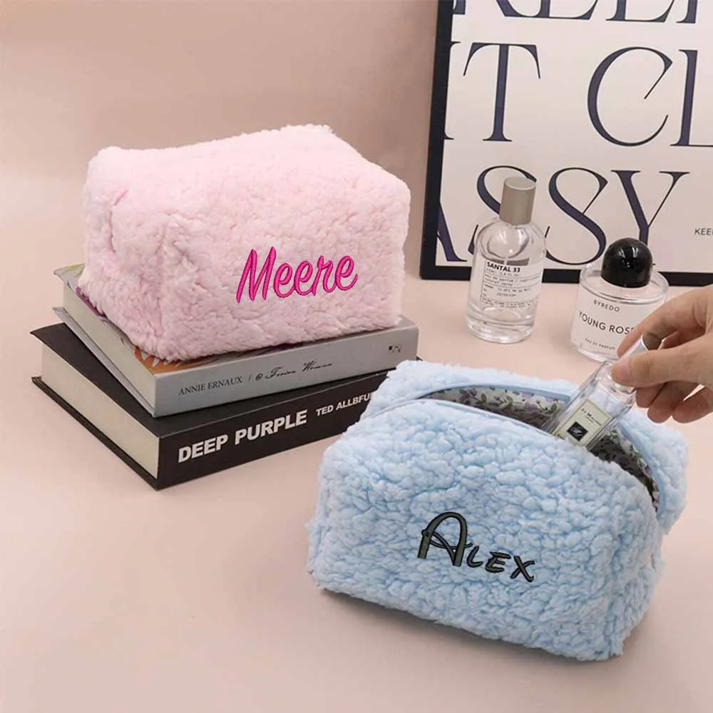

Personalized Teddy Sherpa Large Cosmetic Bag|Custom Makeup Bag|Customized Travel Bag|Bridesmaids Gifts|Wedding Favor Gifts