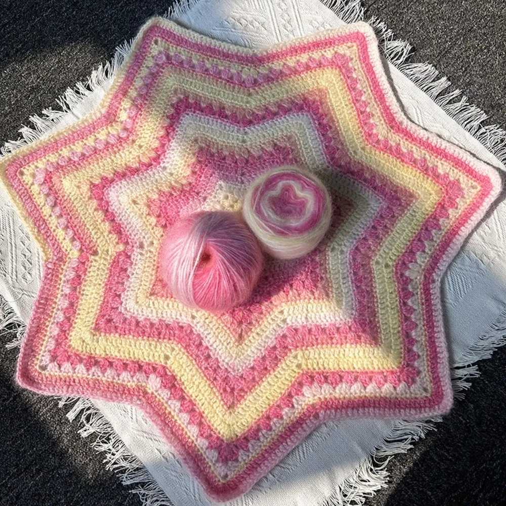 

Crocheted Gradient Seven Star Blanket Fashion Unfinished Woolen Weaving Blanket DIY Craft Star Knitted Blanket Holiday Gifts