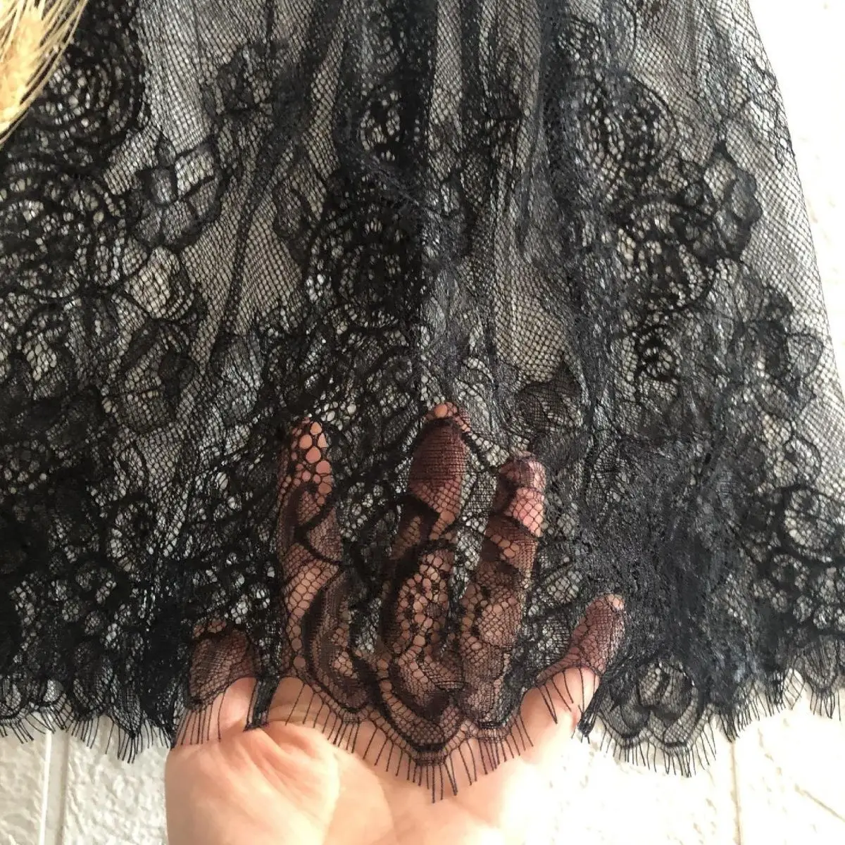 Lace Embroidery Half-length Skirt Layered Wear Inner Matchings High Waist A-line Loose Fit Business Casual Fitness Nylon Fabric