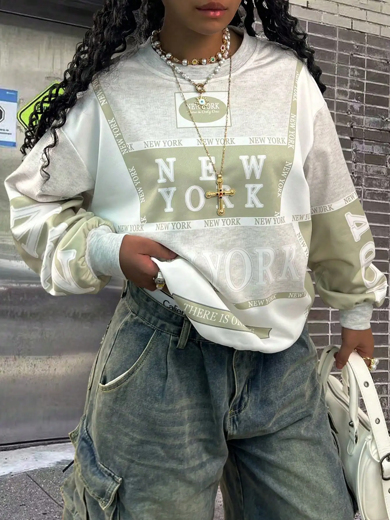 

Женская свободная толстовка с принтом «Нью-Йорк», повседневная уличная одежда для осени и зимы