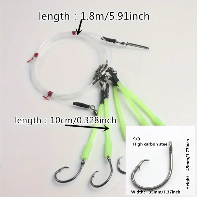 1pc Deep Drop Fishing Rig, 5 Circle Hooks With Glow Sleeve, High Carbon Steel Fishhook, Hook Size: 6/0 7/0 8/0 9/0