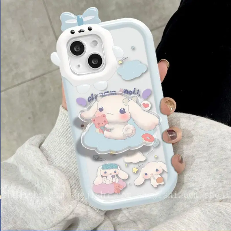 Kawaii Cinnamoroll Apple Phone Case for Iphone14/13/12/11/x Series Frosted Texture Minimalist Protective Shell with Phone Holder