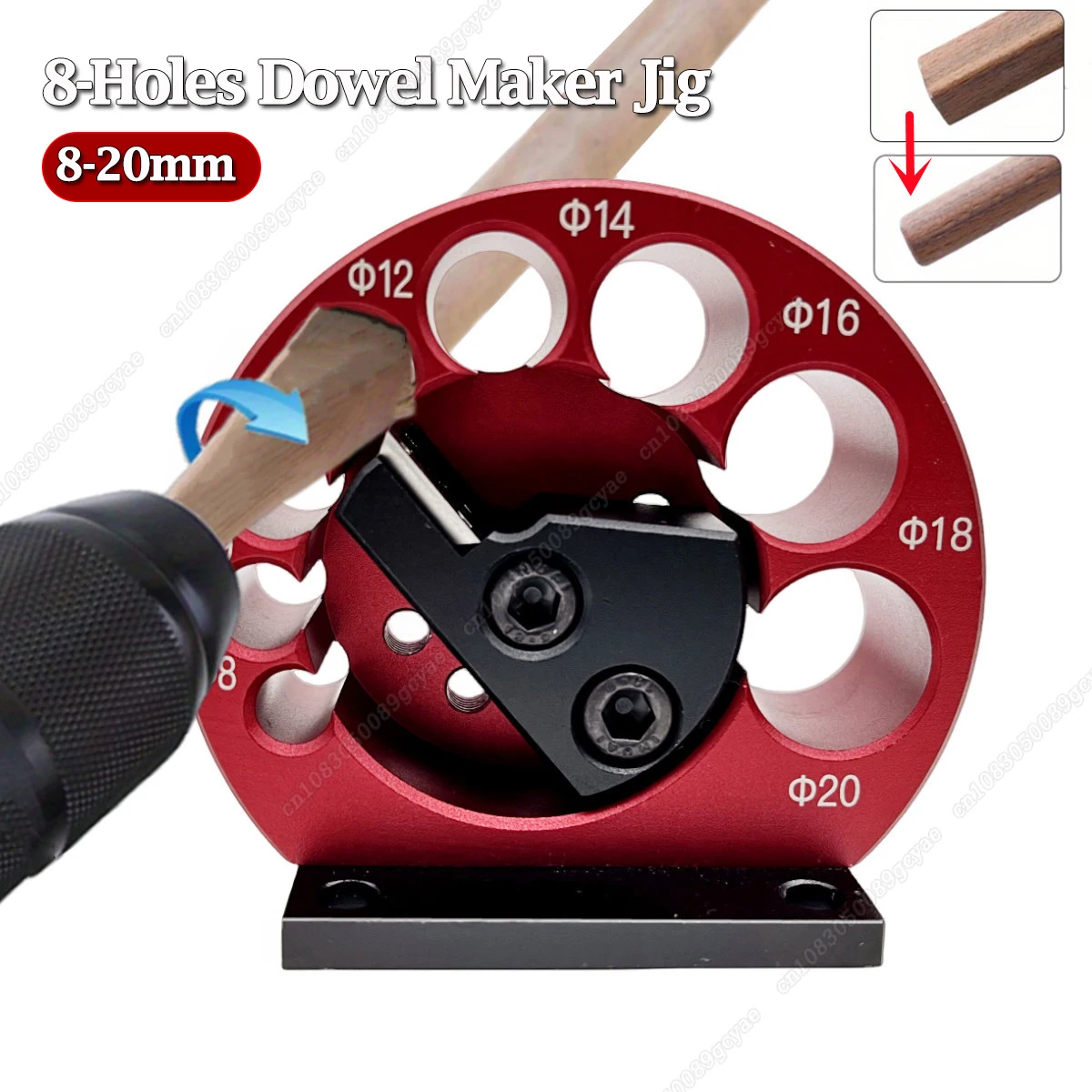 1 Set 8-Holes Adjustable Dowel Maker Jig With Carbide Blades, Woodworking Electric Drill Milling Dowel Round Rod Auxiliary Tool