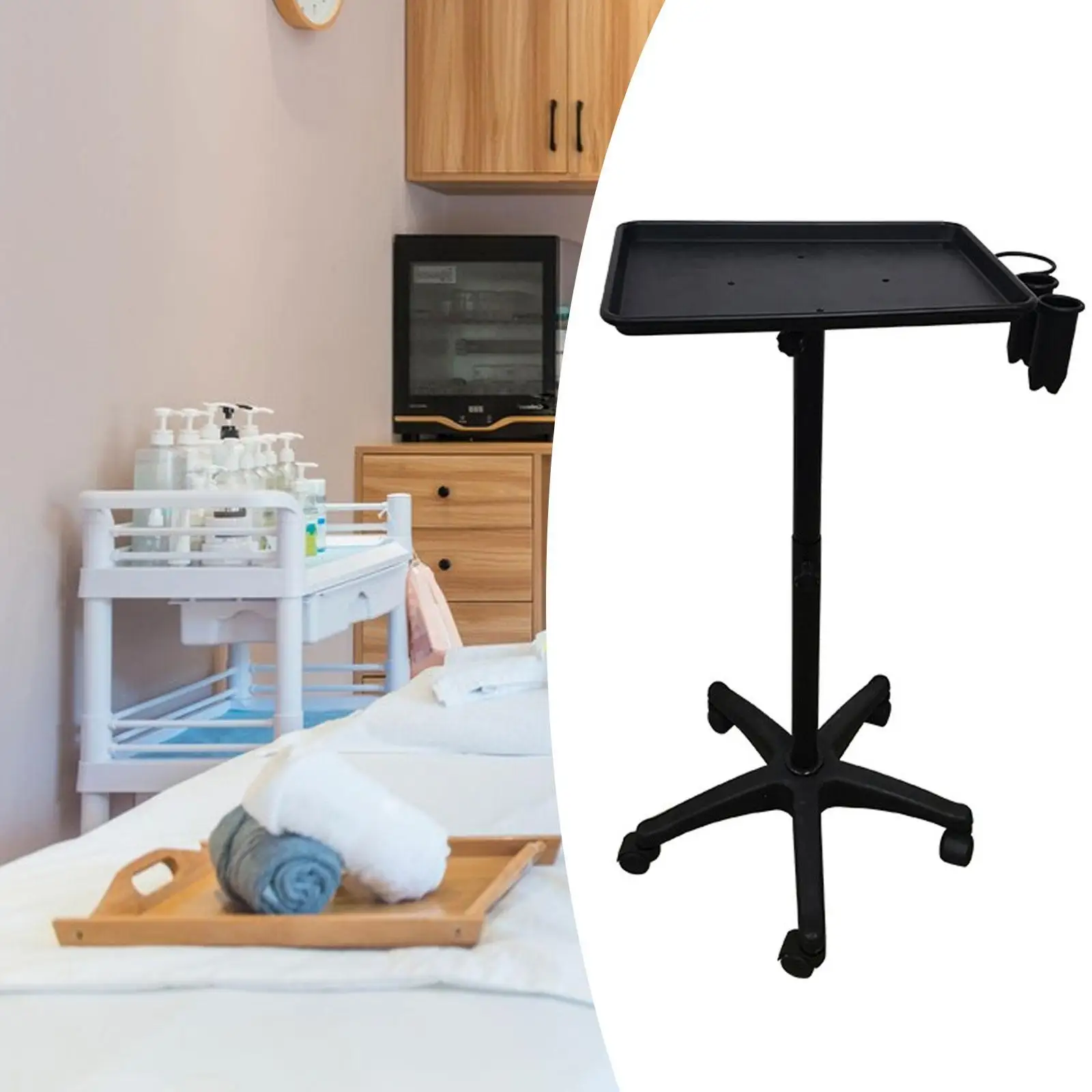 

Salon Tray Cart Trolley,Universal,Accessory,Barber Tool Adjustable Height Rolling Tray with Storage Platform for Salon SPA