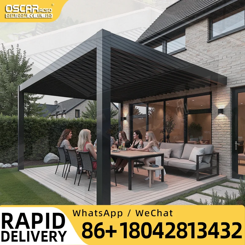 High Quality Aluminium Louvre System Garden Gazebo Patio Outdoor Furniture With Screen pergola