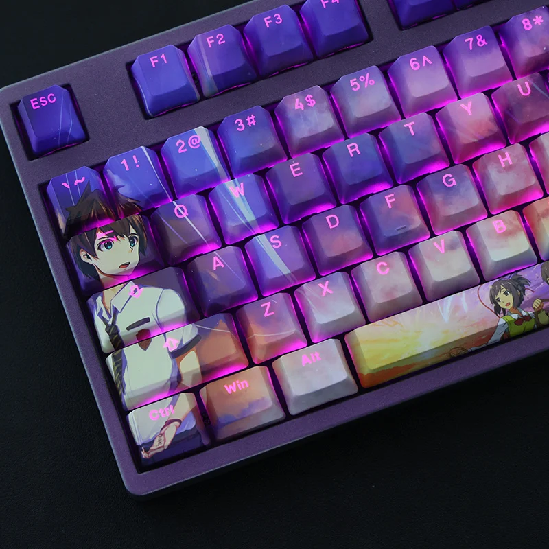 Imagem -02 - Conjunto Pbt Tintura Subbed Keycaps Anime dos Desenhos Animados Chave Tampões Oem Perfil Backlit Keycap para Seu Nametachibana Taki Miyamizu Mitsuha 1