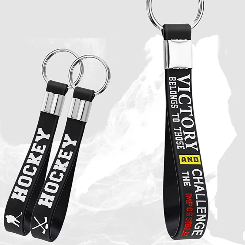 1Pcs Hockey Motivational Sports Keychains Hockey Silicone Bracelet Key Chain Women Men Girl Boys Jewelry Gift Drop Shipping