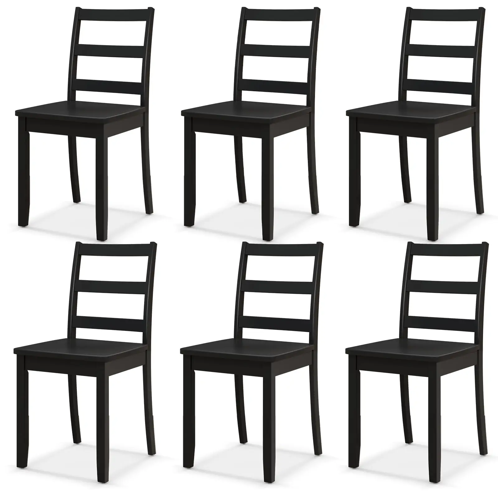 Wooden Dining Chairs Set of 6, Black Kitchen Chairs with Solid Rubber Wood Legs, Non-Slip Foot Pads, Max Load of 400