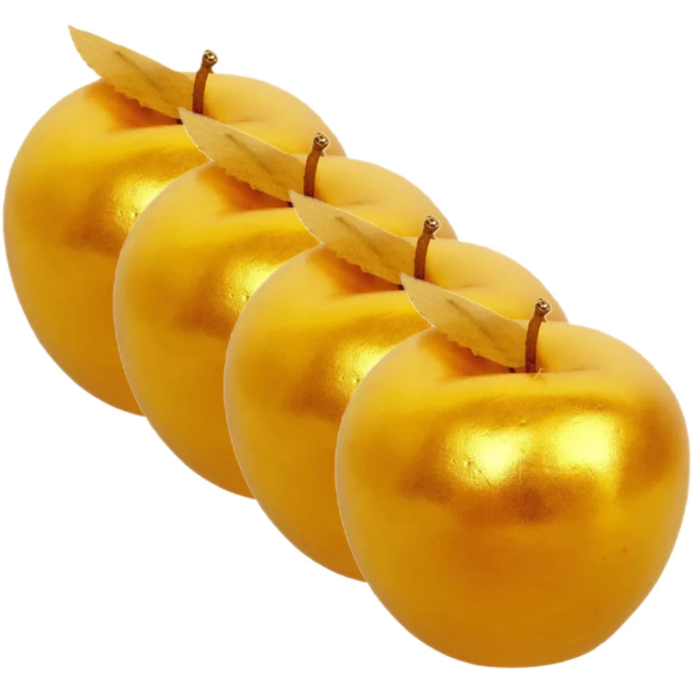 4 Pcs Simulated Golden Toy Lifelike Apples Model Simulation Ornament Emulated Fruit Decorations Props Foam Models Vivid