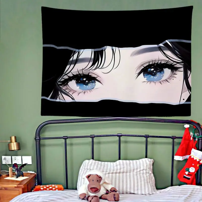 VIKAMA Side Profile Anime Girl Tapestry, Minimalist Black White Wall Hanging for Bedroom Dorm Decor