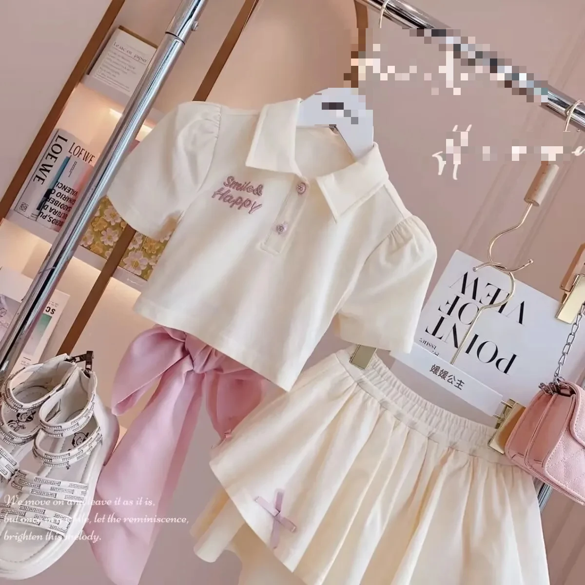 2024 Retail  New Baby Girls Teenage Summer Fashion Sets, Back Bow Top+  Skirts  2-9T E5240