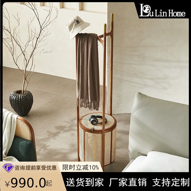Hanging Hanger Floor-to-ceiling Bedroom Door Solid Wood Hanger Household Ash Wood Removable Dirty Clothes Basket Rattan Coat Rac