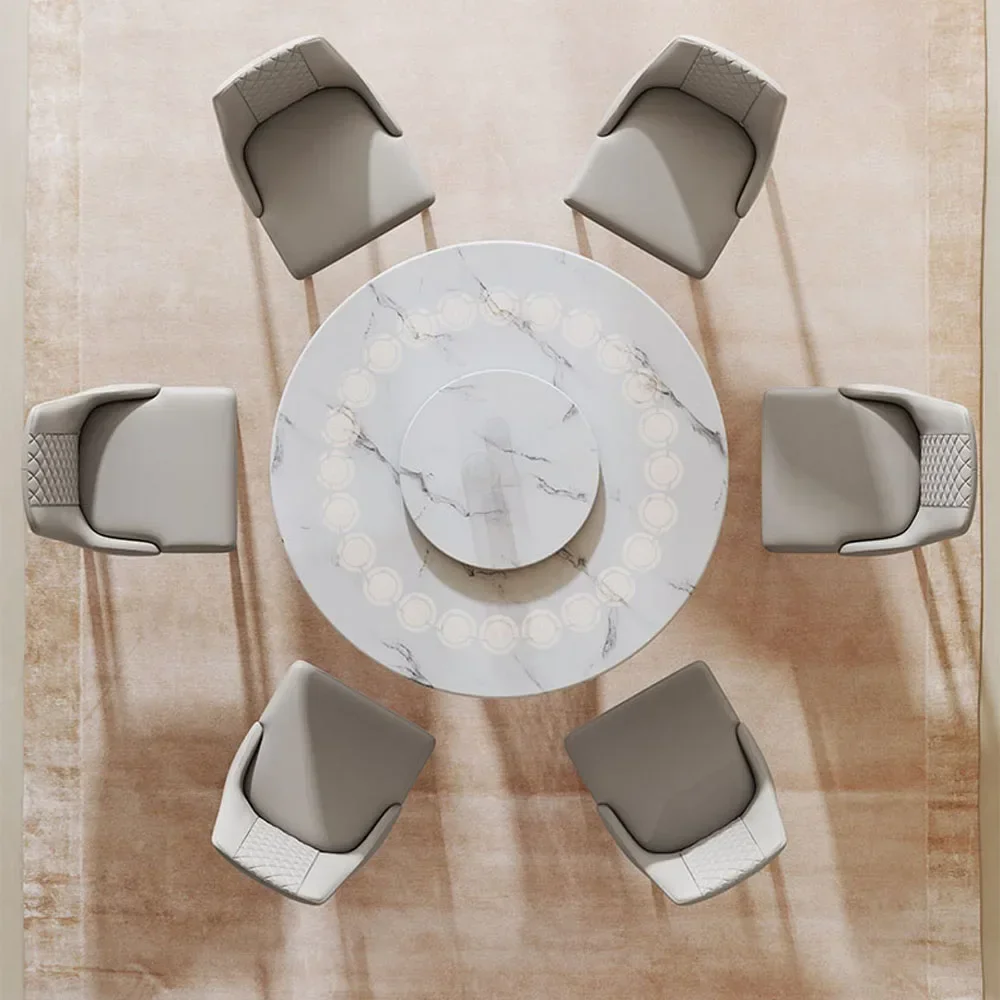 -Metal furniture sets round marble top dinning table set modern dining tables with turntable