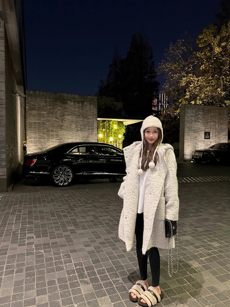 

Длинное шерстяное пальто женское свободного кроя с капюшоном, в корейском стиле, простой дизайн, эксклюзивно онлайн, зимняя модная молодежная коллекция