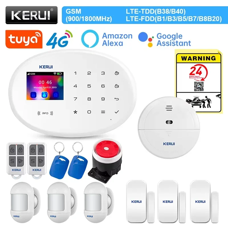 KERUI W204 4G WIFI GSM Alarm Tuya Smart Alarm System for House Work With Alexa Home Security With Motion Detector Door Sensor