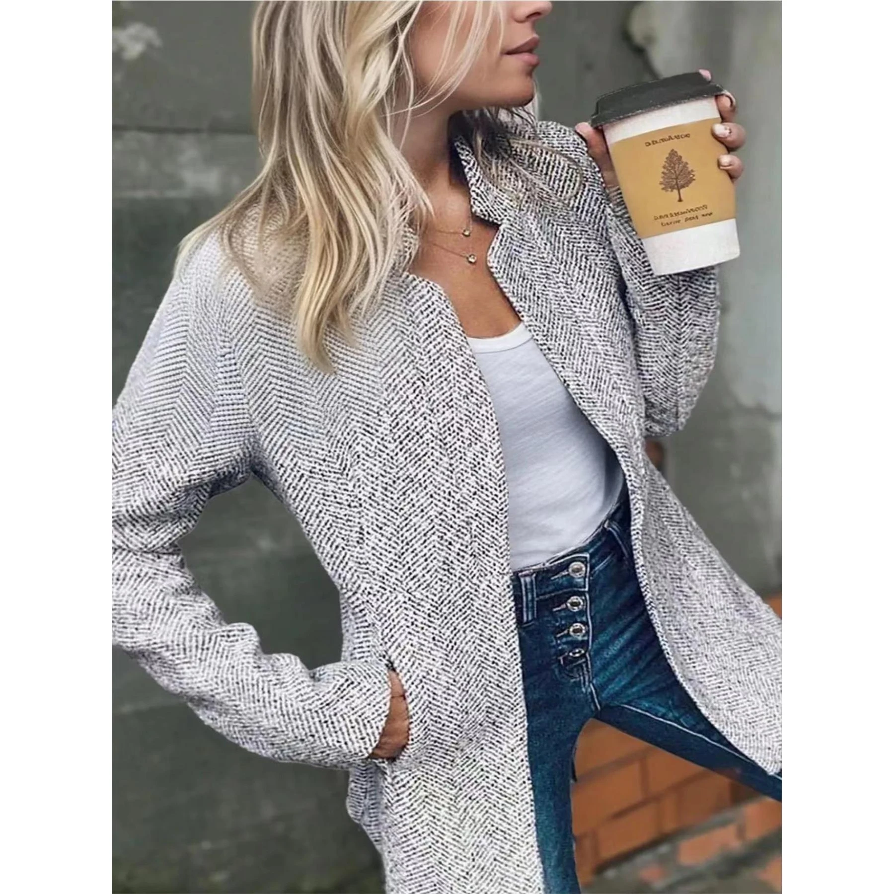 Street Fashion Co - Gruby wełniany płaszcz damski w stylu