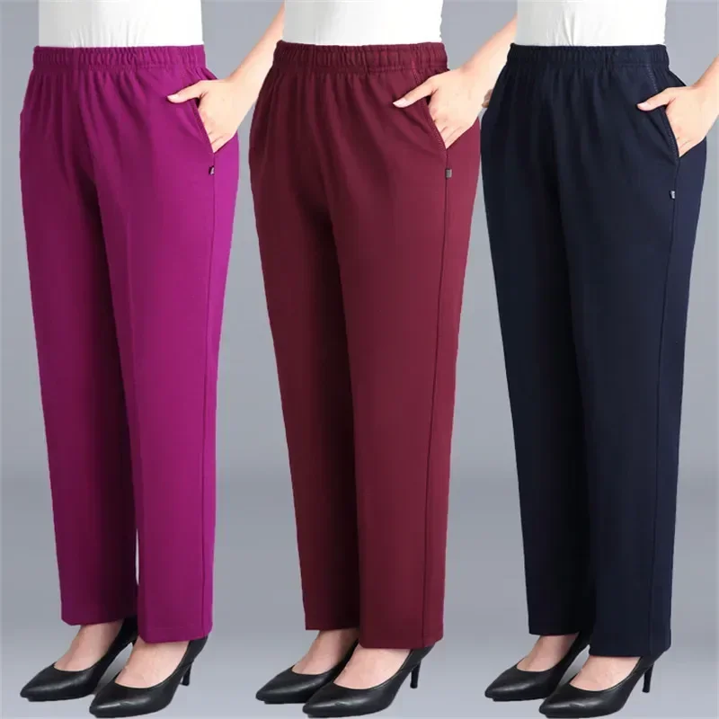 Cotton Middle-aged Mother Trousers New Loose Elastic Waist Casual Pants Spring Autumn Loose Solid Women\'s Straight Pants Z811