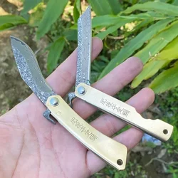 Japanese Higonokami Pocket Folding Knife VG10 Damascus Steel Copper Handle Safety Hunting Outdoor Survival Tool Gift for Men