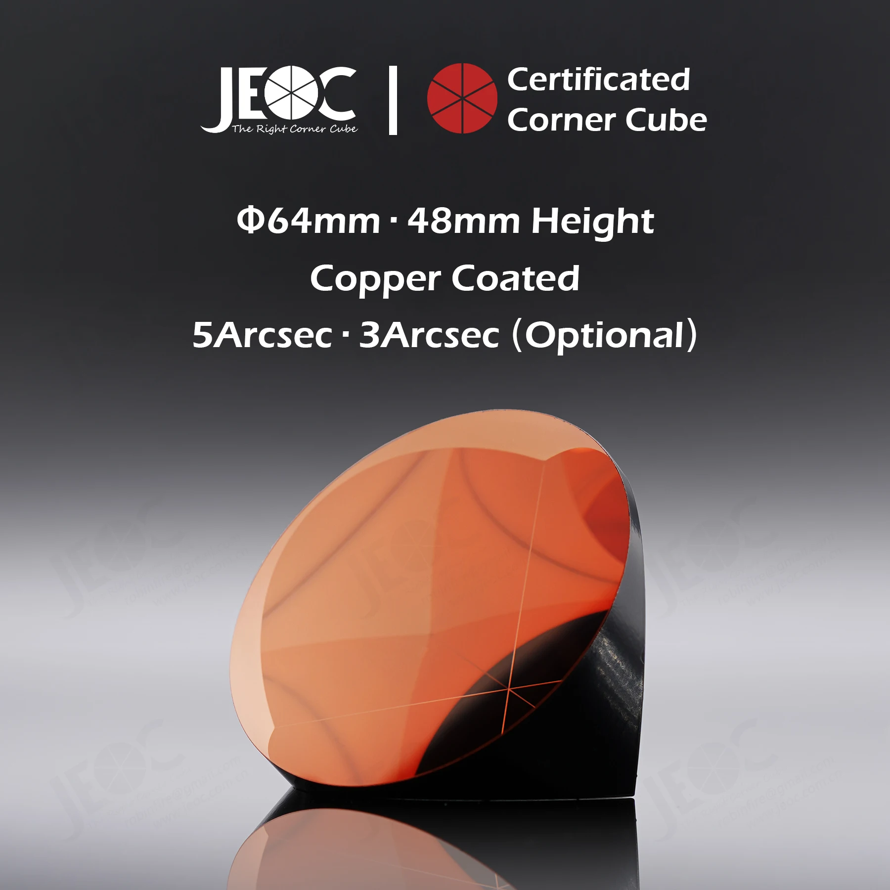 10pcs JEOC Certificated Corner Cube, 64mm Diameter, 48mm Height reflective prism, Cooper Coated