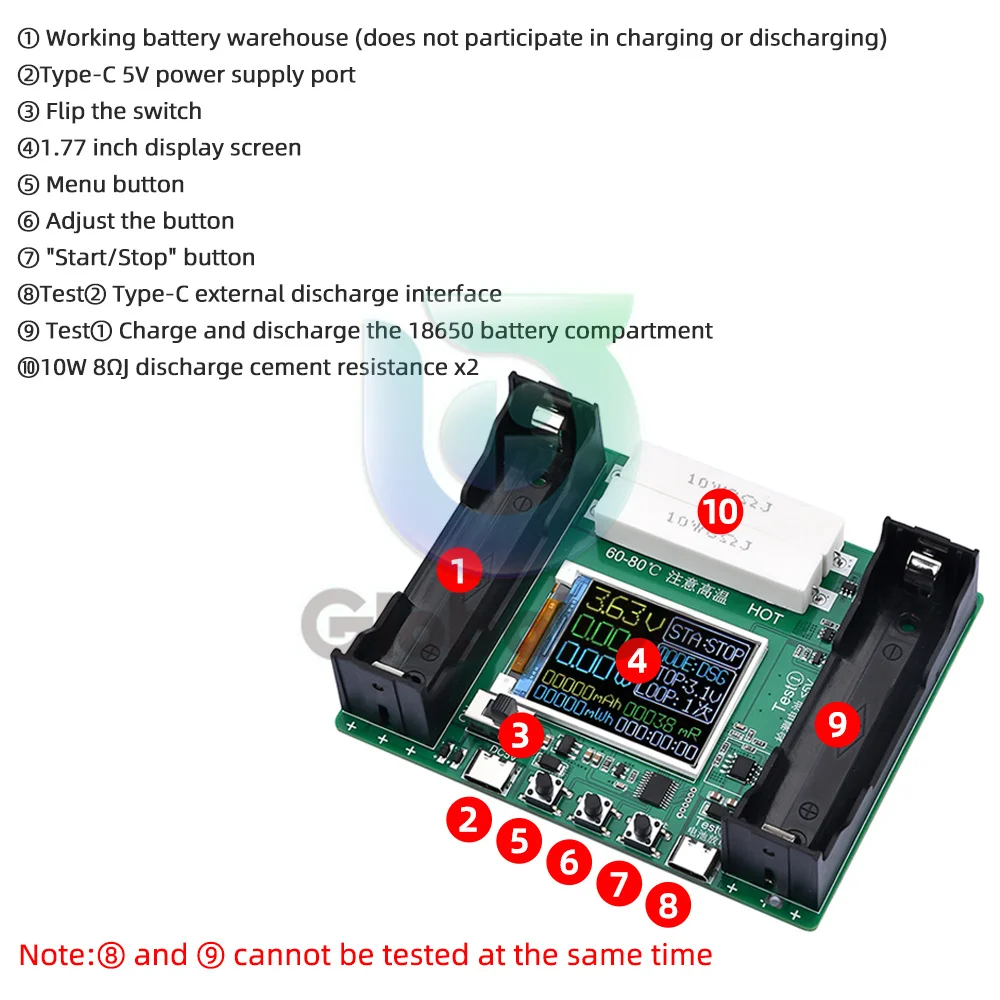 18650 Lithium Battery Capacity Tester Module Type-C LCD Digital MAh MWh Battery Power Bank Detector Module Tester