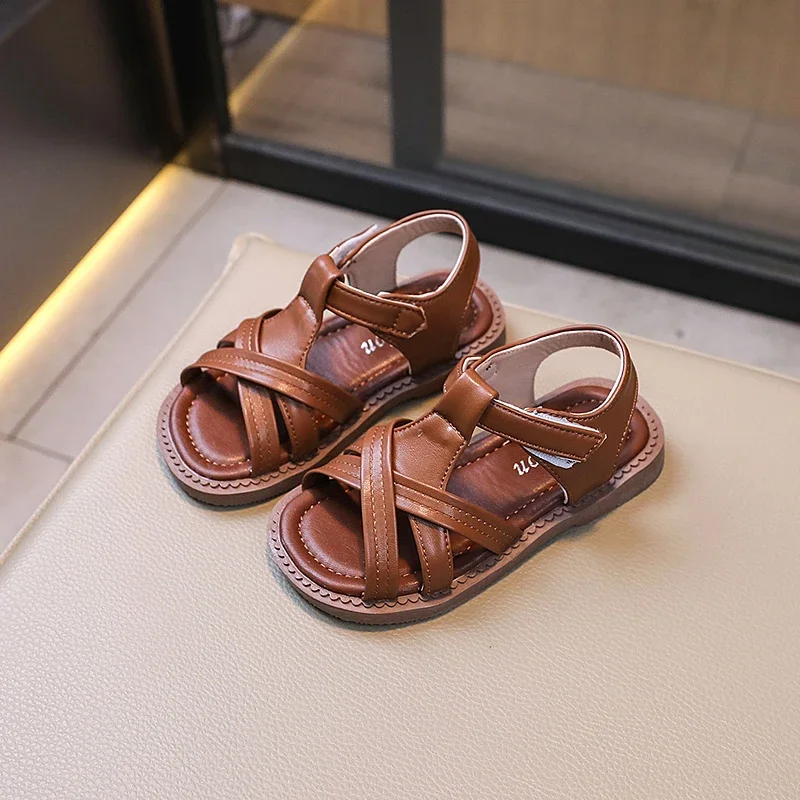 

Kids Sandal Solid Color Causal Summer Shoes for Boy Cut-outs 2024 Children Fashion Girls Woven Walking Flat Sandals Hook Loop