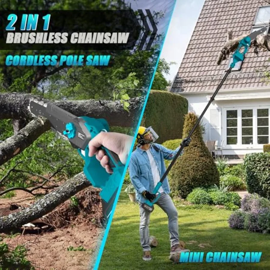 منشار كهربائي 2 في 1 لتقليم الأشجار وتقليم خارجي مع منشار كهربائي صغير لاسلكي مقاس 8 بوصة 21 فولت 2.0 أمبير في الساعة يعمل بالبطارية #3