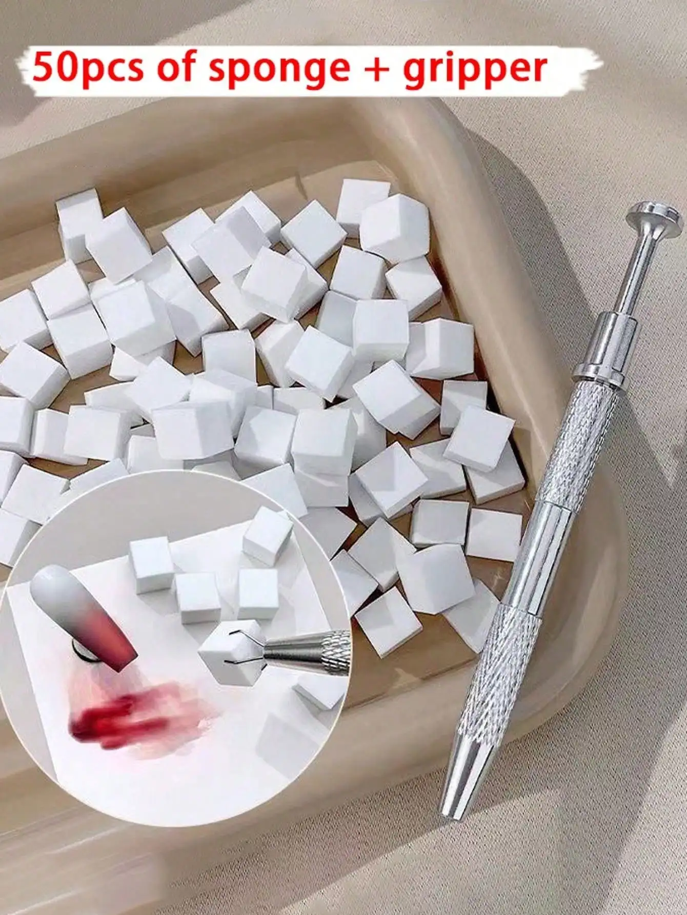 

50pcs Mini Sponge Blocks with 4-Claw Tweezer, Nail Art Gradient Color Sponge, Gradient Nail Polish Tools