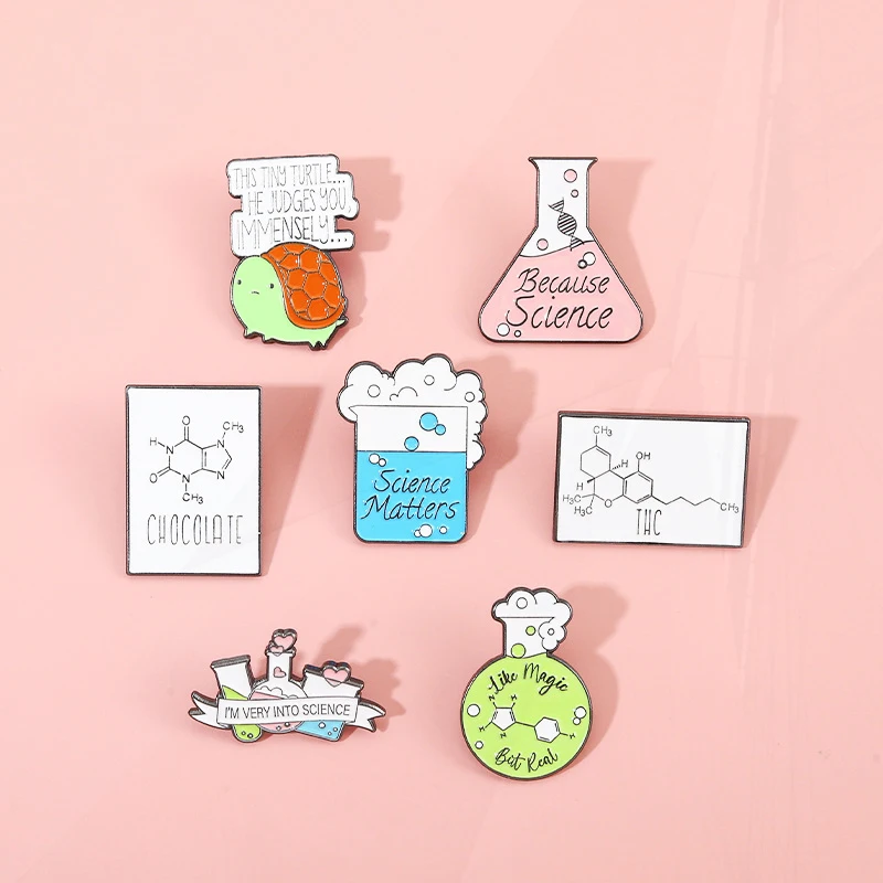 Chemical Molecule Test Tube DNA Microscope Eye Medicine Bottle Creative Badge Brooch Jewelry Gift Believe in Science Enamel Pin