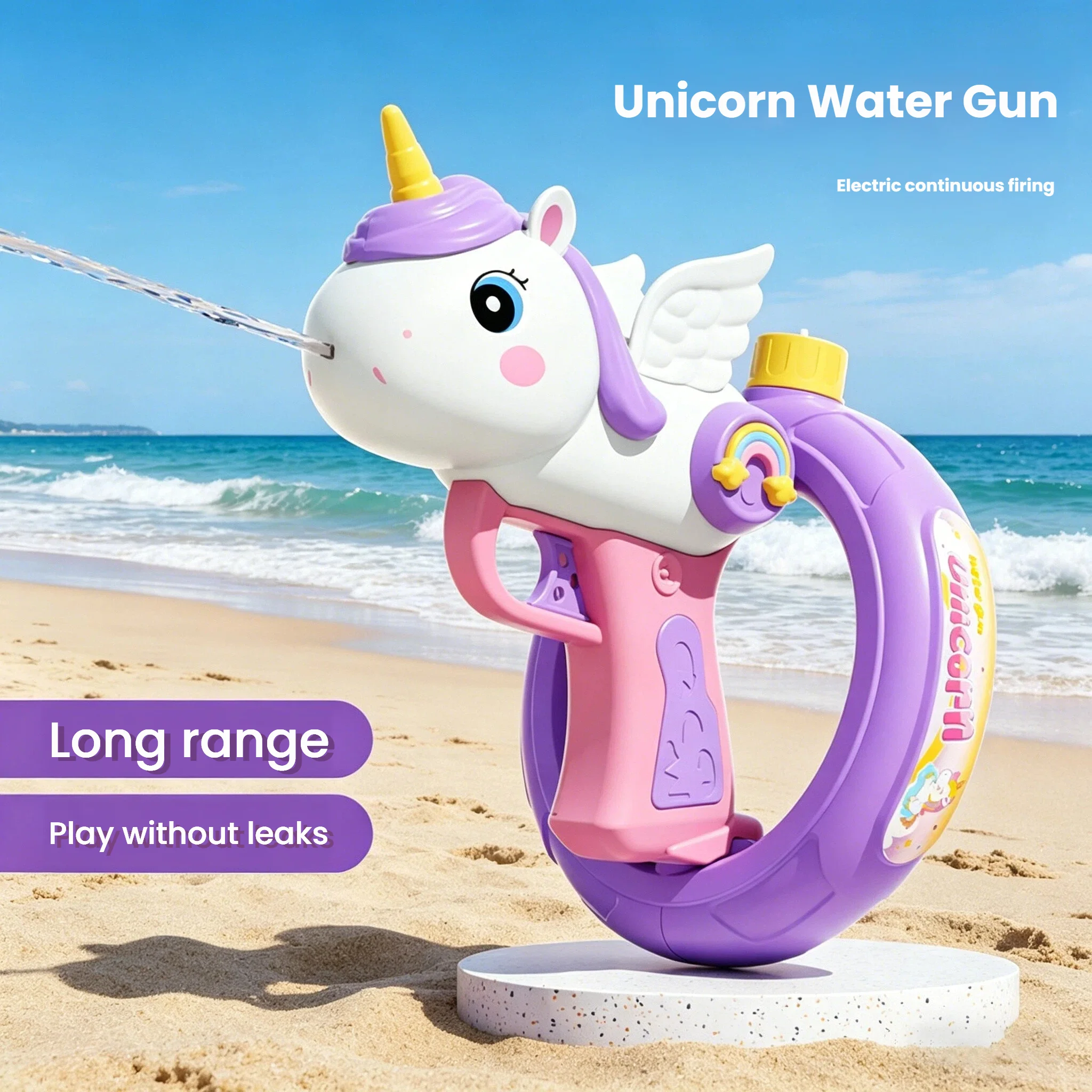 New Unicorn Electric Water Gun - Swimming Ring Design High-Speed Continuous Firing Summer Beach Pool Water Battle Toy