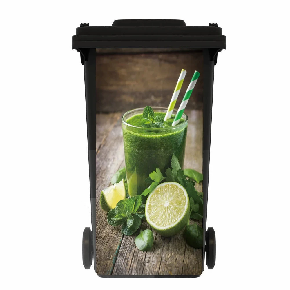 Outdoor Trash Can Sticker Kitchen Green Plants Waterproof Art Landscape Fruit Wheel Trash Can Sticker Restaurant Trash Can view 4