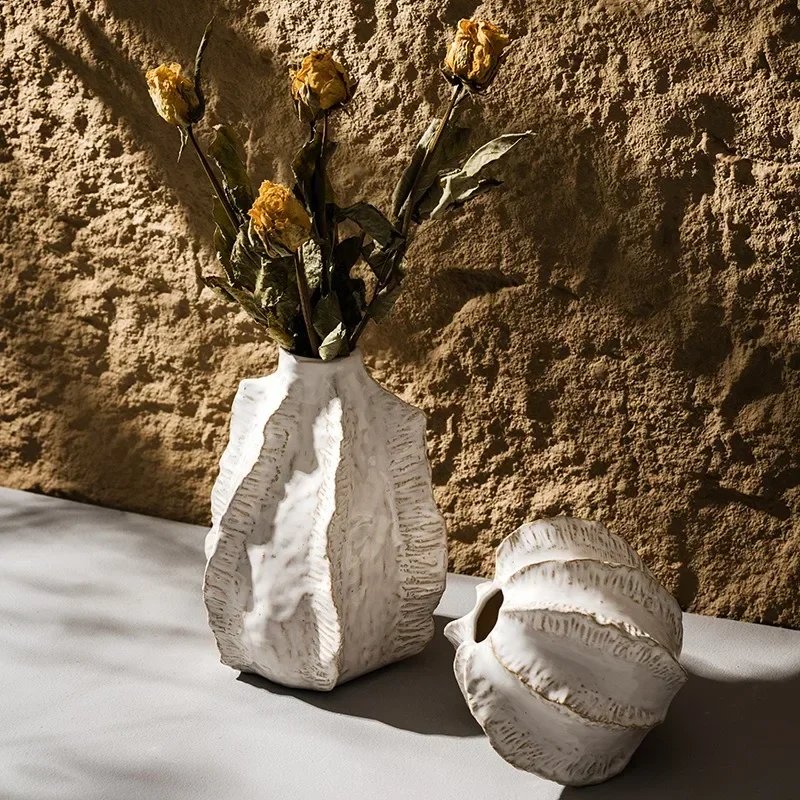 

Nordic Simple White Ceramic Vase Ornament Home Living Room Dining Table Ornament Dried Flower Arranger Decoración Hogar