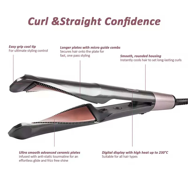 Ferro da stiro attorcigliato 2 in 1 Ferro da stiro e arricciacapelli Bigodino e piastra per capelli in ceramica LCD Bigodino per capelli magico