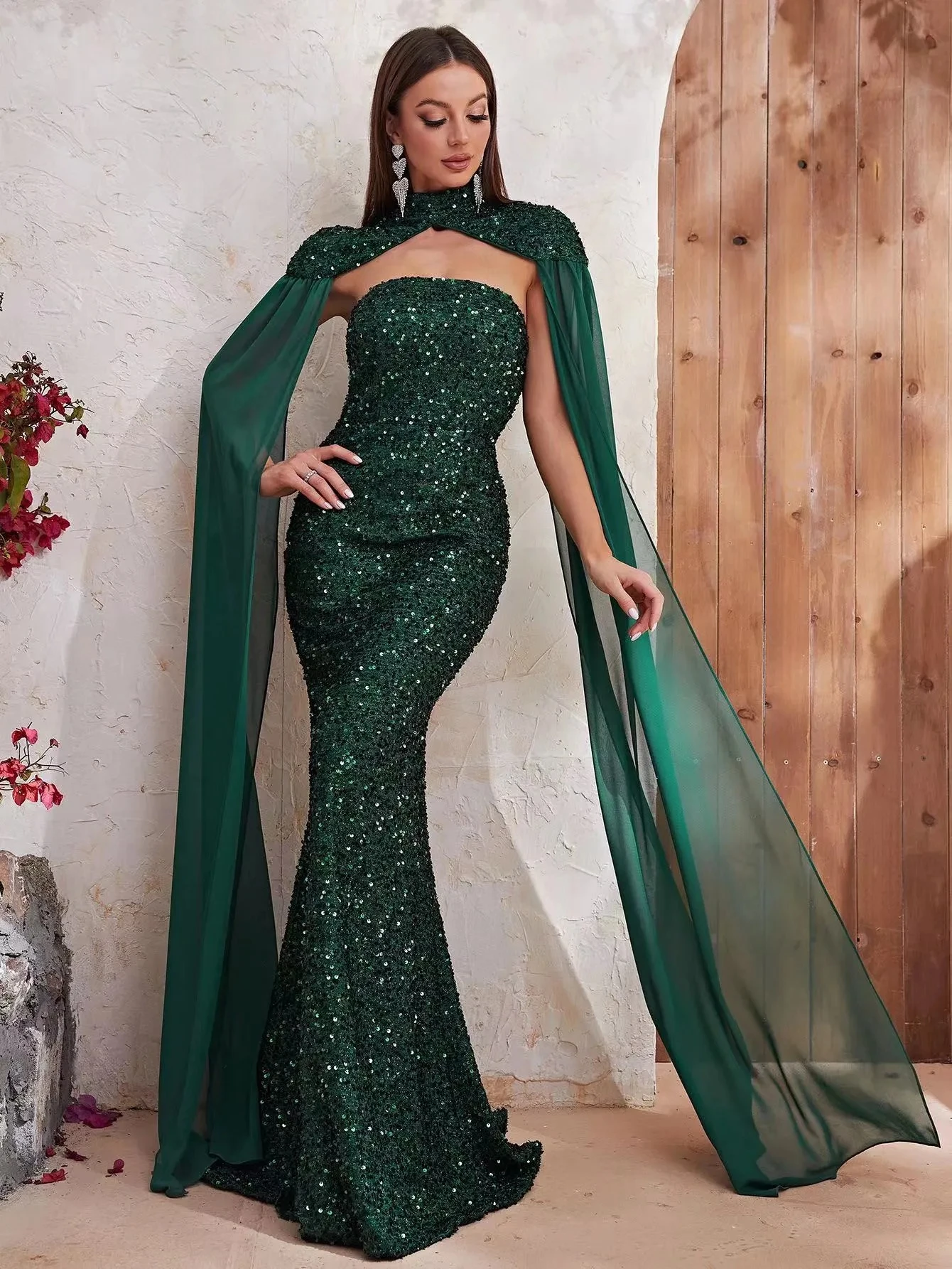 Robe de Rhsirène à paillettes vert émeraude pour filles, mancherons, robe de soirée noire, soirée formelle, quel que soit l'arabe, 123, 2024