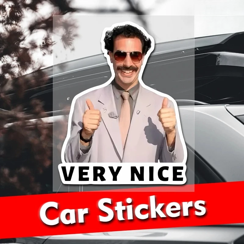 Waterproof PVC Car Stickers Surface Mount Funny Borat Decals for Bumpers Water Bottles Luggage