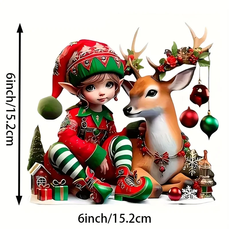 Elf & Reindeer Christmas Decal – Fits Cars, Laptops, Bottles, Trucks, Phones, Motorcycles, Windows, Walls & Mugs