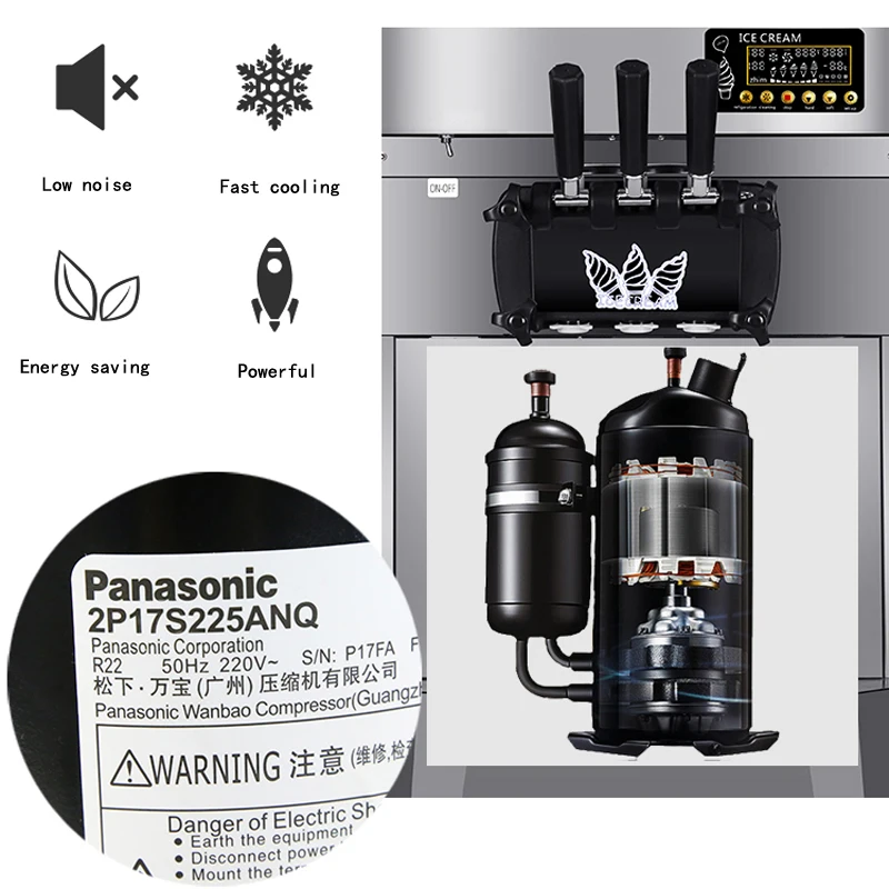 Commercial three-color soft ice cream machine stainless steel soft ice cream cone sundae ice cream machine make ice cream 1200W