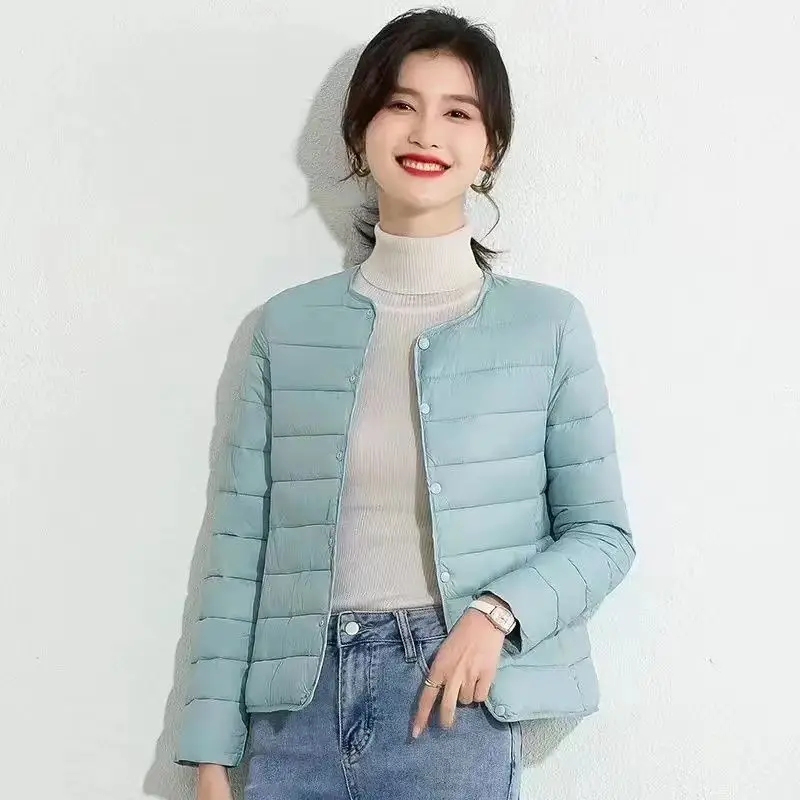 2024 New Women Liner Jacket O-neck Variable V-neck Female Fall Spring Autume Collarless Light Quilted Puffer Coat