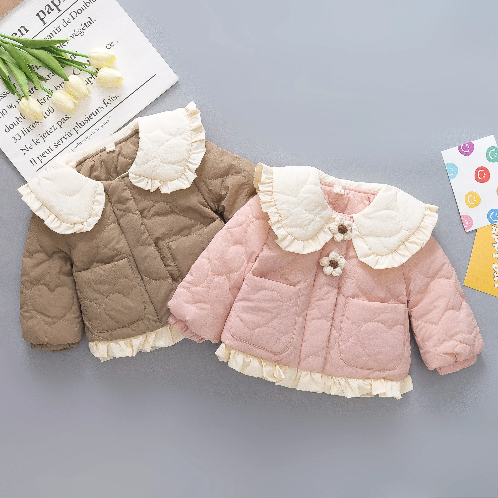 Girl'S Winter Cotton Jacket, Girl'S Warm And Thick Jacket, 0-3 Year Old Doll Collar Cotton Jacket, Winter Coat