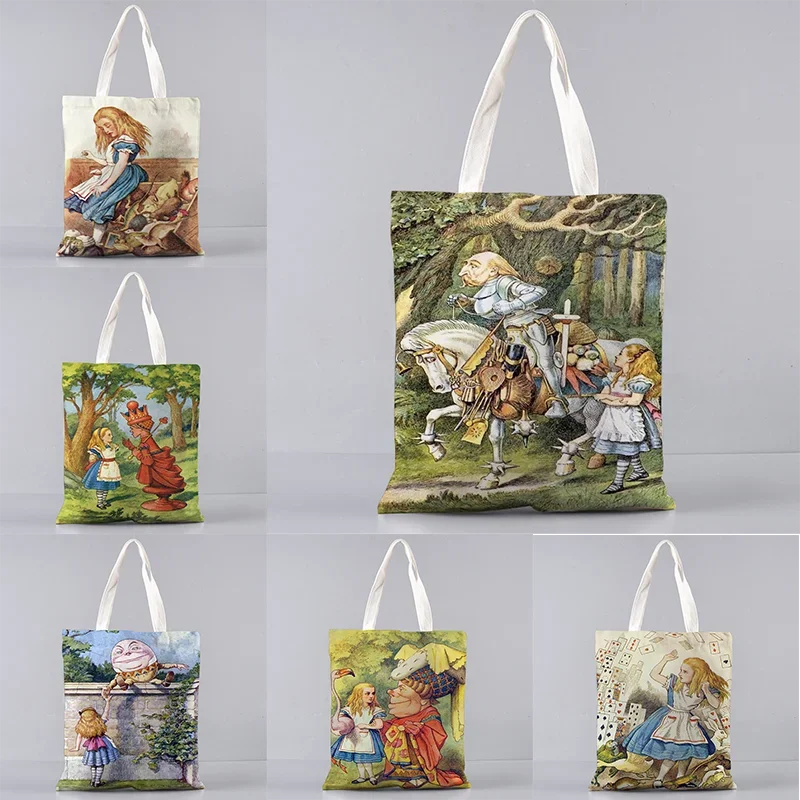 Harajuku shopper handbag girl Shoulder shopping bag Lady Canvas Bag Shopper Alice In Wonderland Starry Printed Tote Bag women