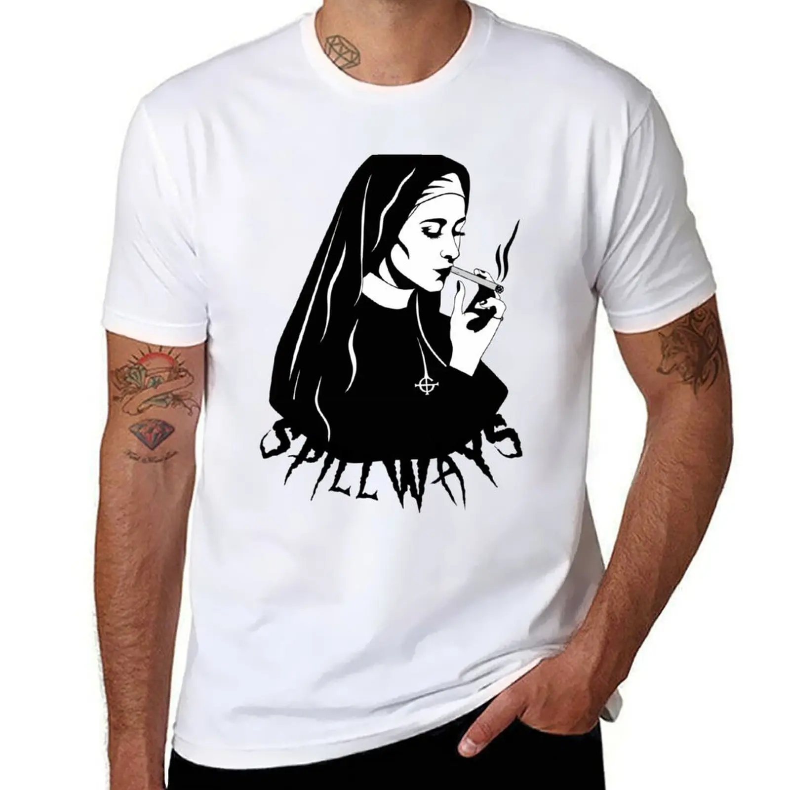 

Spillways - Nun Smoking Design T-Shirt t shirt for man 100 percent cotton graphic t shirts for man T-Shirt