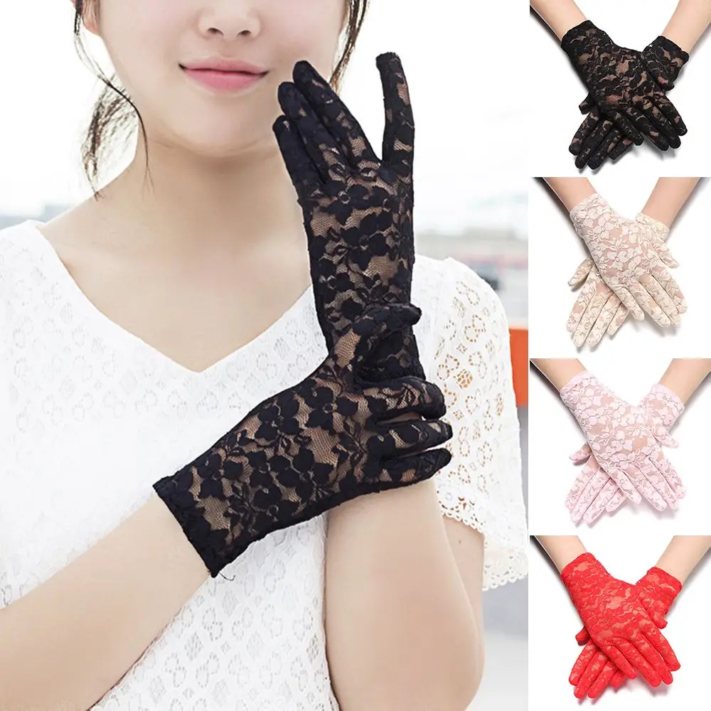 

Women Driving Female Short Hollow-Out Mittens Bride Lace Gloves Sunscreen Gloves UV Protection Gloves