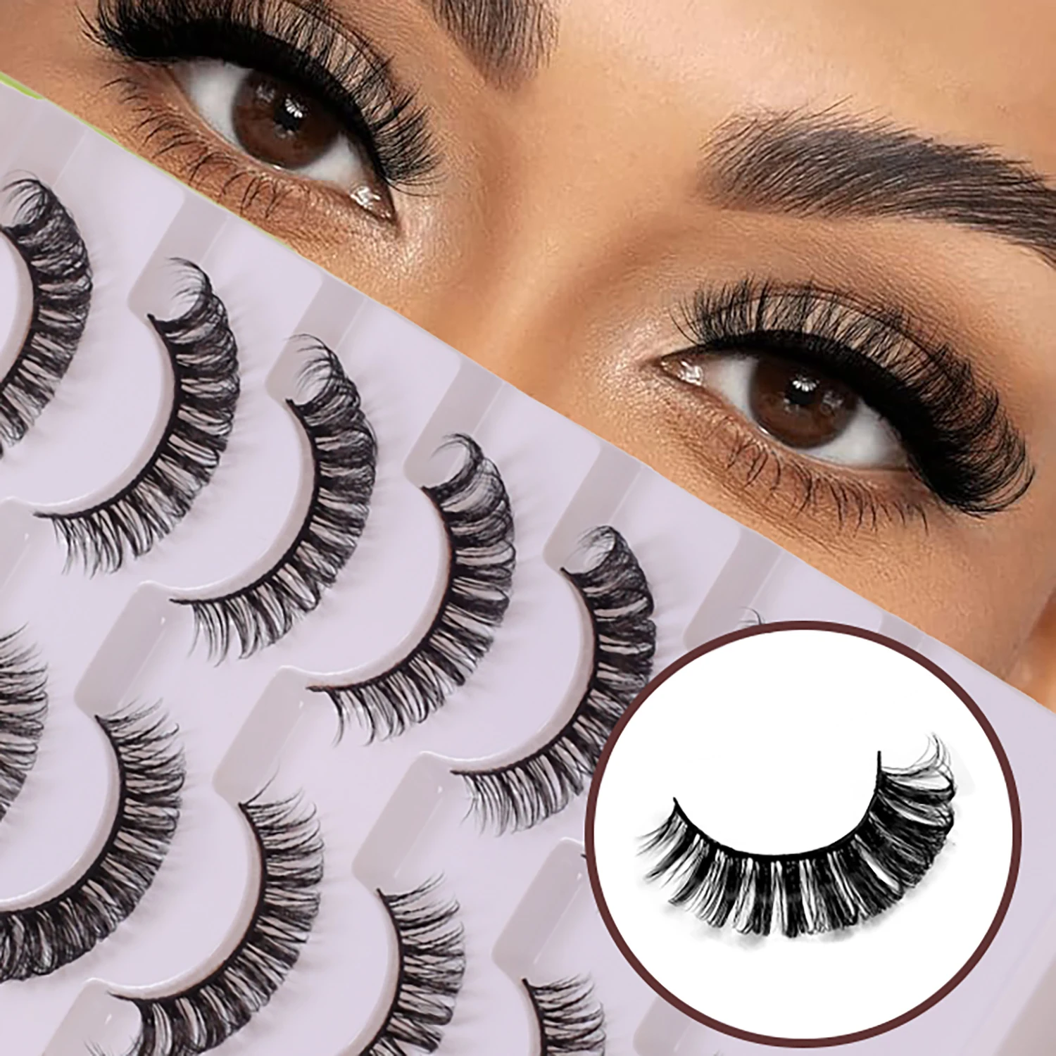 売れ筋の厚くて丈夫なつけまつげ7組。手作りで再利用可能で、素晴らしいアイメイクを作成できます。
