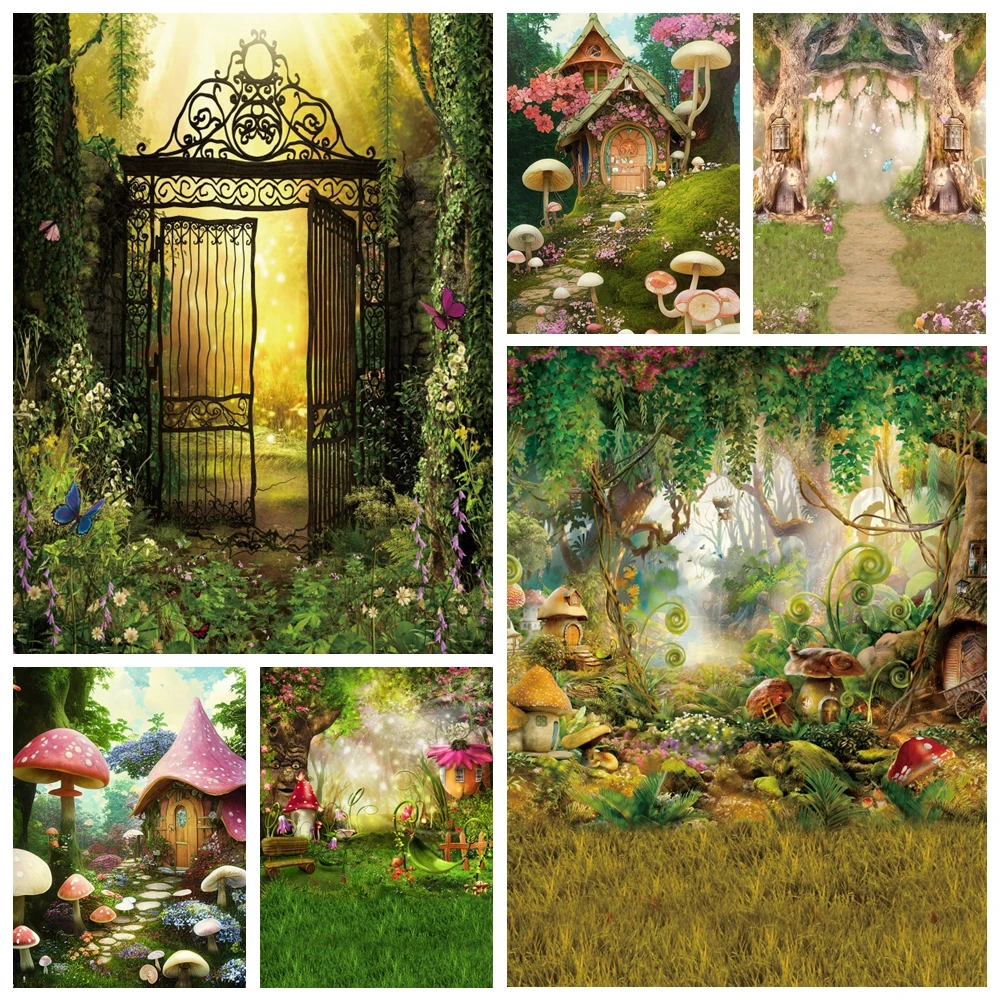 

Fairy Tale Enchanted Forest Backdrop for Photography Dreamy Wonderland Mushroom Jungle Castle Baby Birthday Photo Background