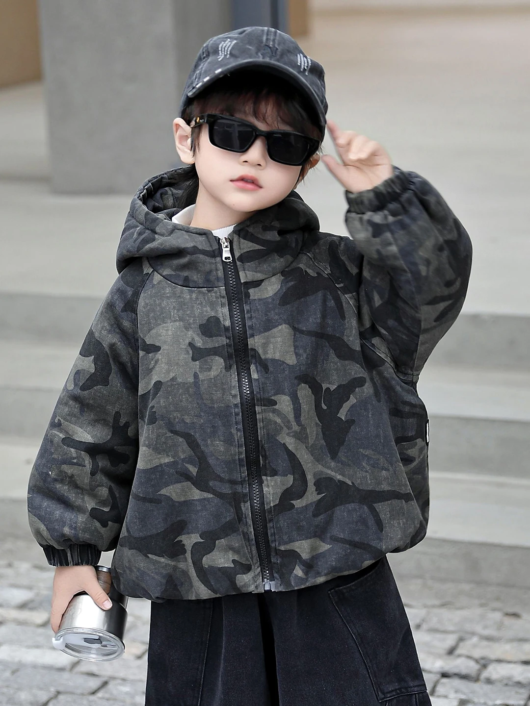 

Thiened Fce Lined Hooded Boys Jaet Autumn Winter Cotton Parka Coat Youth Trendy Stand Fit Long Sve Zipper Closure