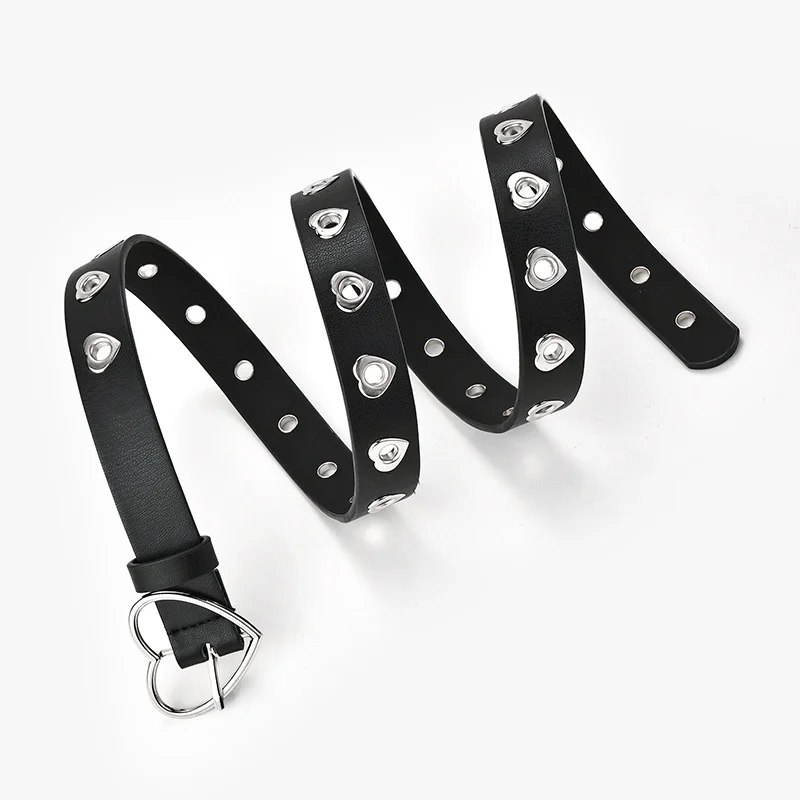 Unisex Black PU Leather Belt with Pin Buckle & Eyelets - Punk Style, for Jeans & Casual Wear image 3