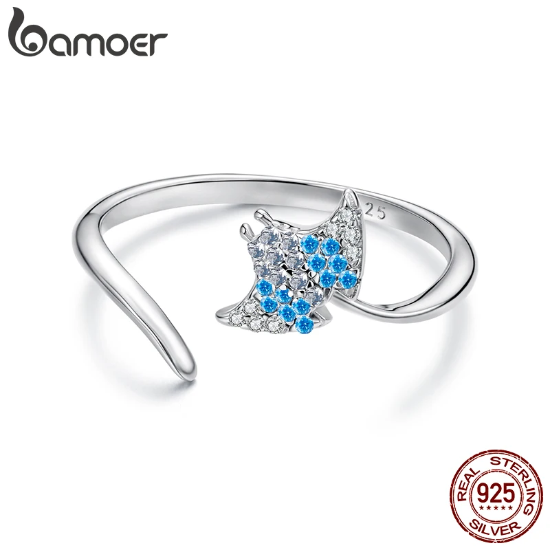

Кольцо Bamoer Manta Ray с цирконием, из стерлингового серебра 925 пробы, уникальный дизайн в виде рыбы манта, регулируемое, для женщин, изысканные ювелирные украшения