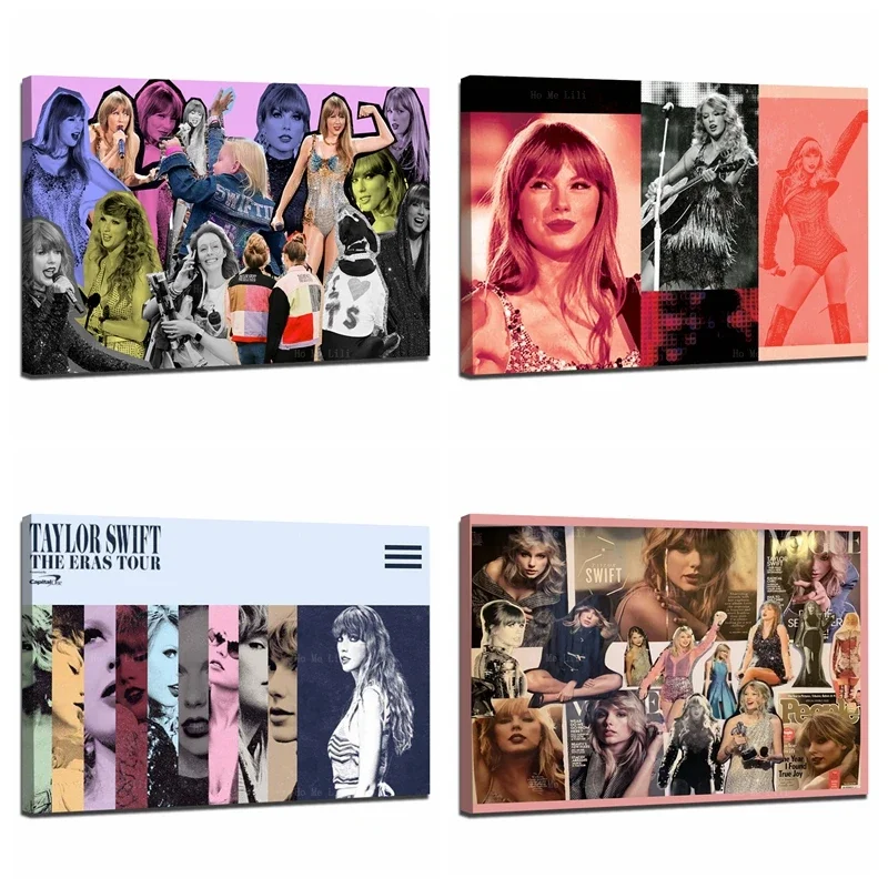 Taylor American Pop Star The Eras Tour Retro Nostalgia Picture Collage Canvas Wall Art Painting