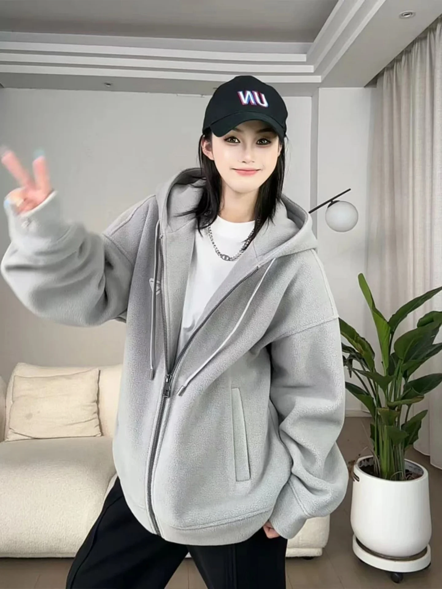 

Мужской утепленный кардиган-толстовка с капюшоном в американском стиле, осенне-зимний, двусторонний флис, свободный крой, универсальный, модный, плотный